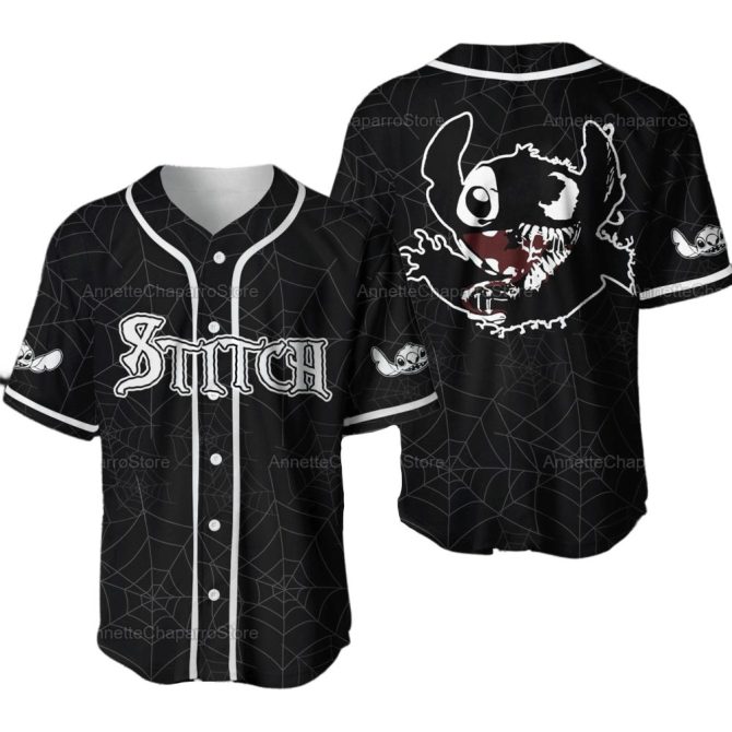 Stitch-Themed Black Baseball Jersey - Unique Graphic Design For Fans