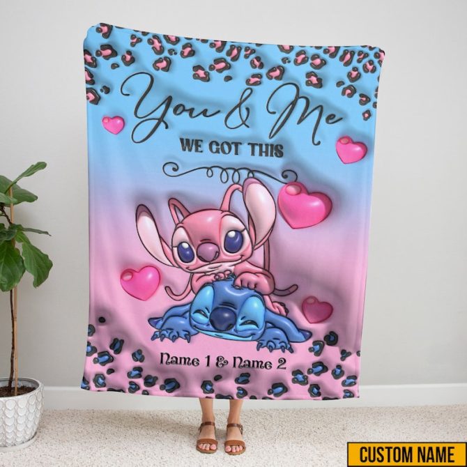 Custom Name You & Me Blanket - Cute Cartoon Design, Perfect Gift For Couples