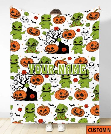 Custom Name Halloween Blanket - Spooky Green Monsters & Pumpkins - Perfect Personalized Gift!