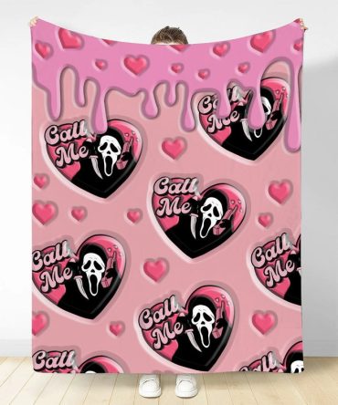 Cozy Horror-Themed Pink Blanket - 'Call Me' Heart Design, Perfect For Spooky Lovers