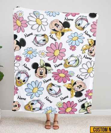 Custom Name Disney Floral Throw Blanket – Minnie & Daisy Design For Kids