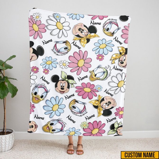Custom Name Disney Floral Throw Blanket – Minnie & Daisy Design For Kids