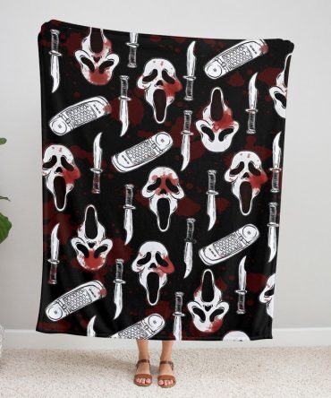 Cozy Horror-Themed Blanket - Spooky Knife & Mask Design - Perfect Halloween Gift!