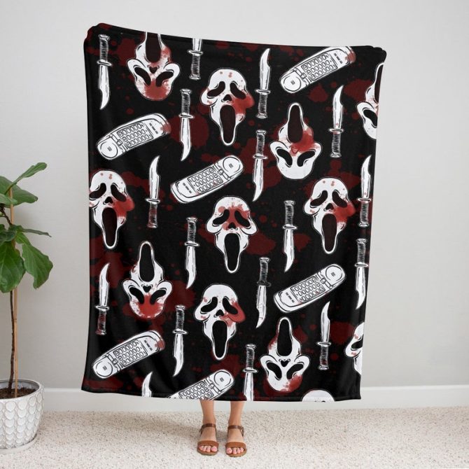 Cozy Horror-Themed Blanket - Spooky Knife & Mask Design - Perfect Halloween Gift!