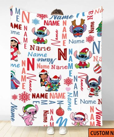 Custom Name Holiday Blanket With Cute Cartoon Characters - Perfect Christmas Gift!