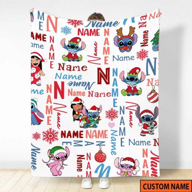 Custom Name Holiday Blanket With Cute Cartoon Characters - Perfect Christmas Gift!