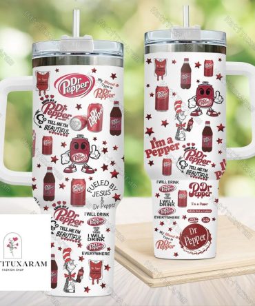 Dr Pepper Themed Tumbler With Handle & Straw - 20Oz Stainless Steel Insulated Mug
