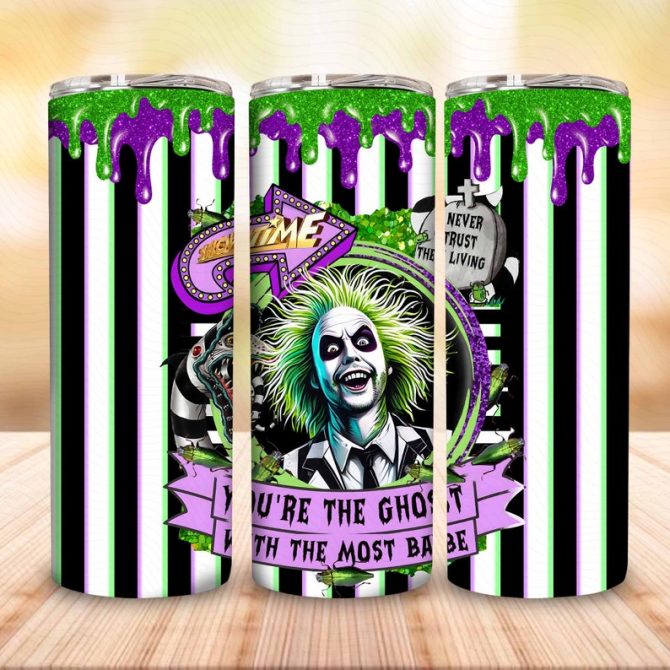 Beetlejuice Inspired Tumbler - Spooky Stripes & Drips - 20Oz Stainless Steel Travel Mug
