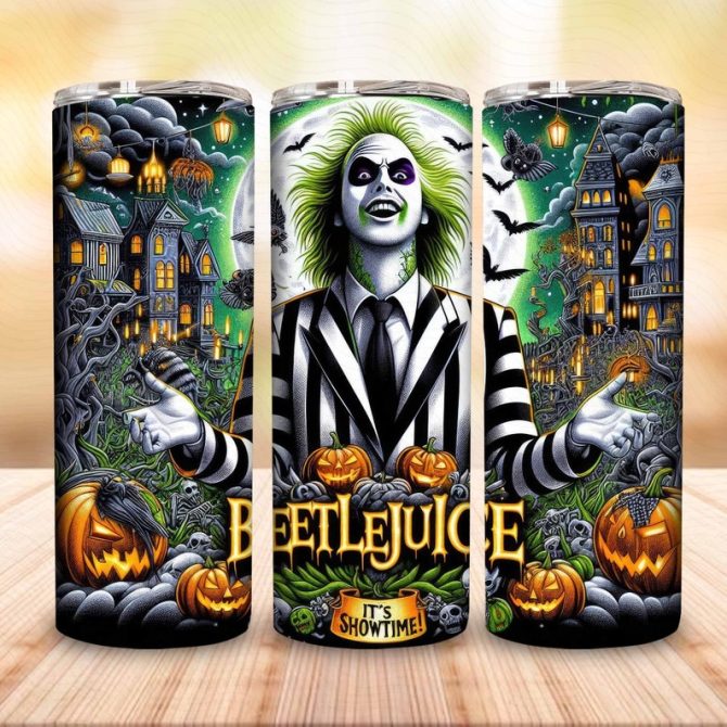 Beetlejuice Halloween Tumbler - Spooky Insulated Cup For Hot & Cold Drinks - Limited Edition
