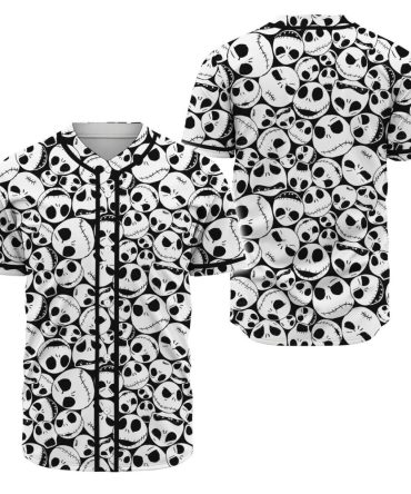 Unisex Skull Pattern Baseball Jersey - Halloween Theme, Black & White, Breathable Fabric