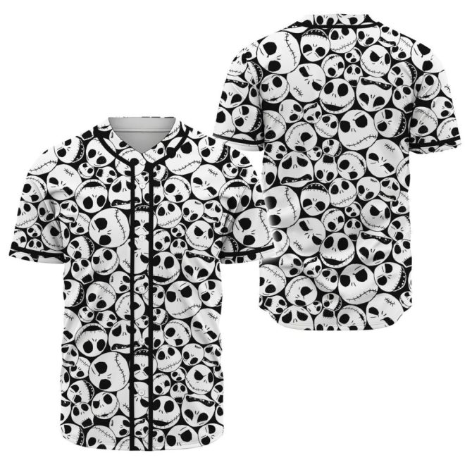 Unisex Skull Pattern Baseball Jersey - Halloween Theme, Black & White, Breathable Fabric