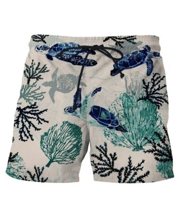Men'S Sea Turtle Swim Trunks - Quick-Dry Beach Shorts With Ocean Print