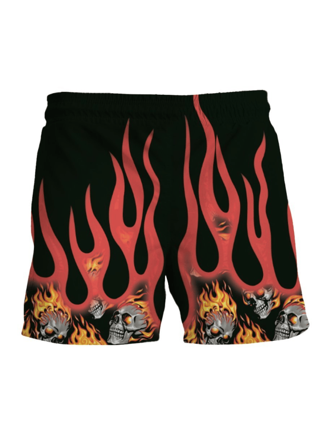 Men'S Flame Skull Swim Trunks - Bold Graphic Beachwear, Quick-Dry Shorts For Summer Adventures - Image 2