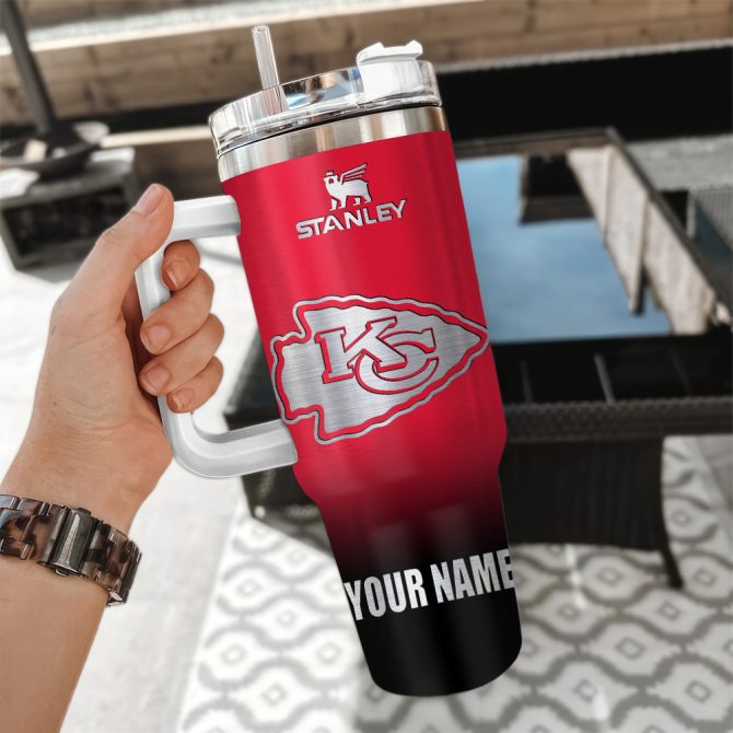 Custom Kansas City Chiefs Tumbler With Handle – Personalized Stanley Cup, 40Oz Red - Image 3