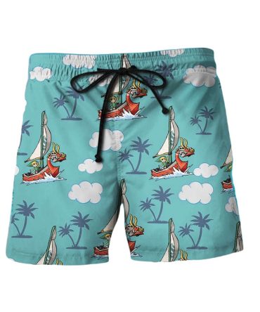 Men'S Cartoon Sailboat Beach Shorts - Fun & Stylish Summer Swimwear