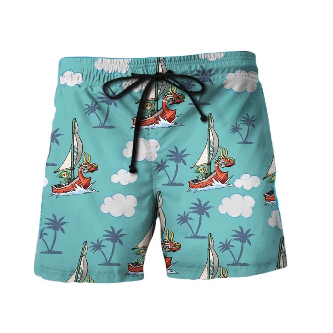 Men'S Cartoon Sailboat Beach Shorts - Fun & Stylish Summer Swimwear