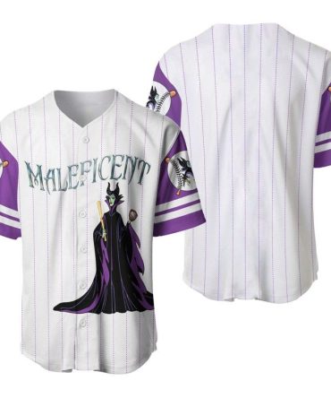 Maleficent Baseball Jersey – Striped Purple/White Shirt For Fans – Unisex Sports Apparel