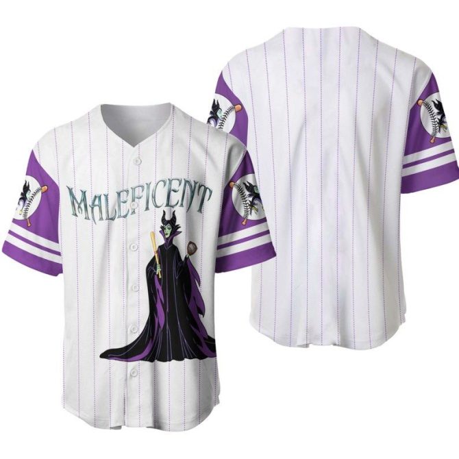 Maleficent Baseball Jersey – Striped Purple/White Shirt For Fans – Unisex Sports Apparel