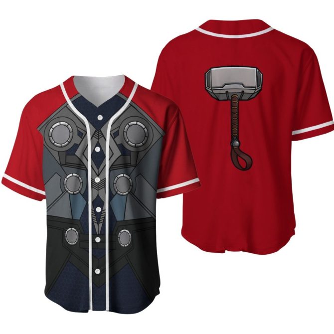 Unleash Superhero Style: Men’S Thor-Inspired Baseball Jersey – Hammer Graphic, Premium Quality!