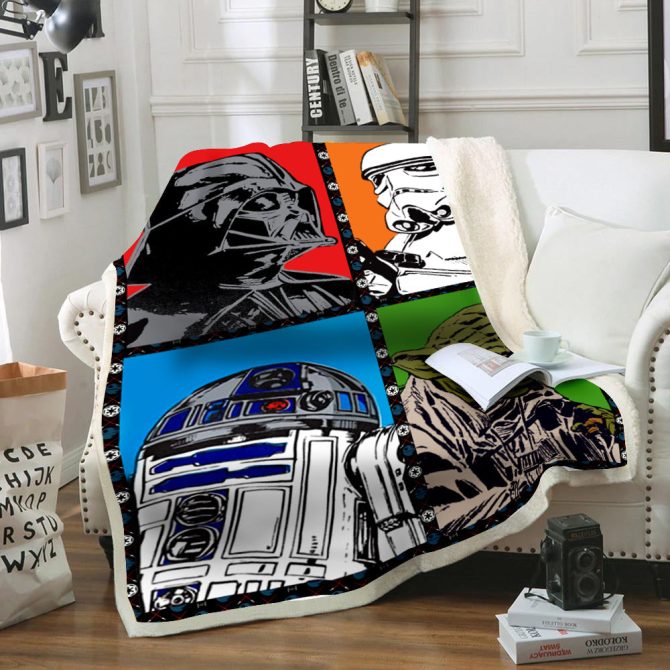 Cozy Star Wars Fleece Blanket - Yoda, R2-D2, Darth Vader & Stormtrooper Design - Image 2