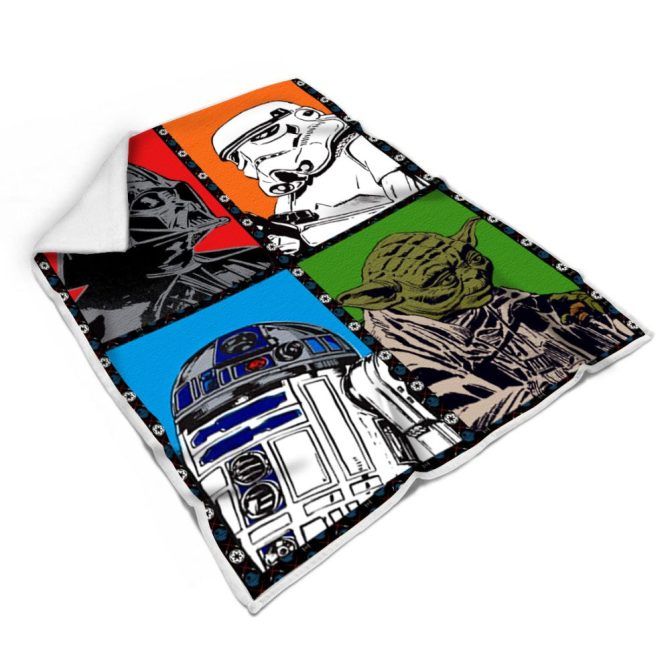 Cozy Star Wars Fleece Blanket - Yoda, R2-D2, Darth Vader & Stormtrooper Design