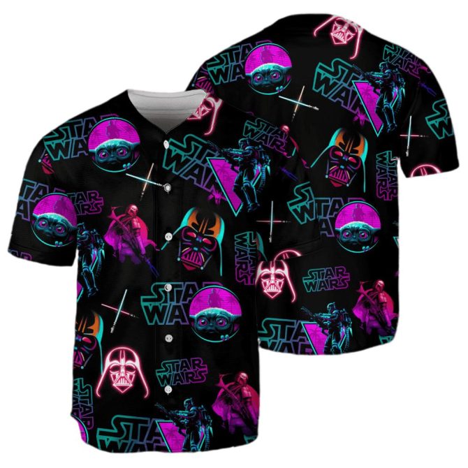Star Wars Neon Graphic Button-Up Shirt – Vibrant Sci-Fi Style For Fans