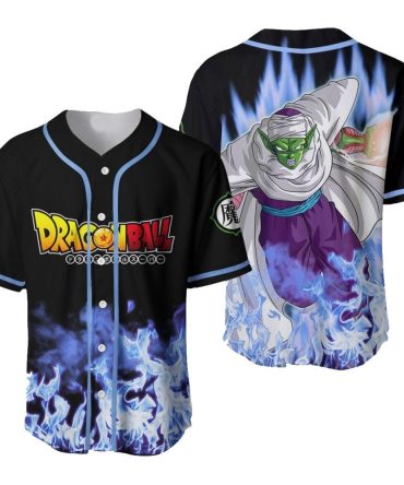 Dragon Ball Anime Baseball Jersey - Piccolo Design, Black & Blue Flame, Unisex