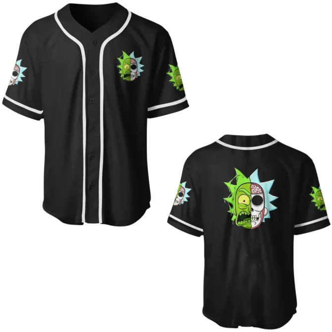 Black Cartoon-Inspired Rick & Morty Baseball Jersey - Unique Split Face Design - Unisex