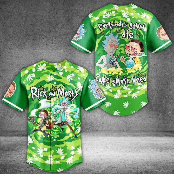 Rick & Morty Green Graphic Baseball Jersey - Fun Cannabis Design Shirt