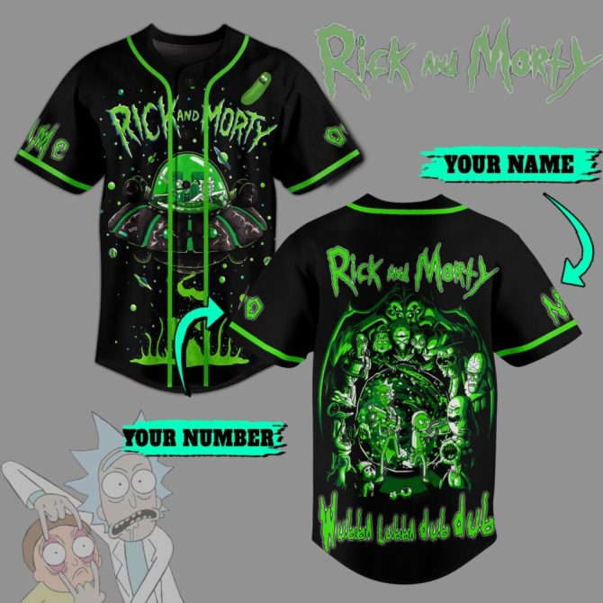 Customizable Rick And Morty Baseball Jersey - Vibrant Green Design, Add Your Name & Number!
