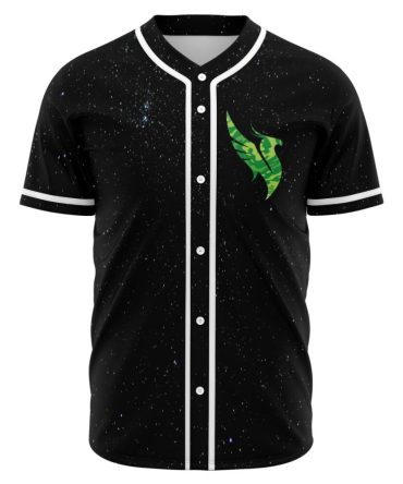 Rick & Morty wubba lubba - Galaxy Print Baseball Jersey – Stylish Black With Green Logo – Unisex Sports Apparel