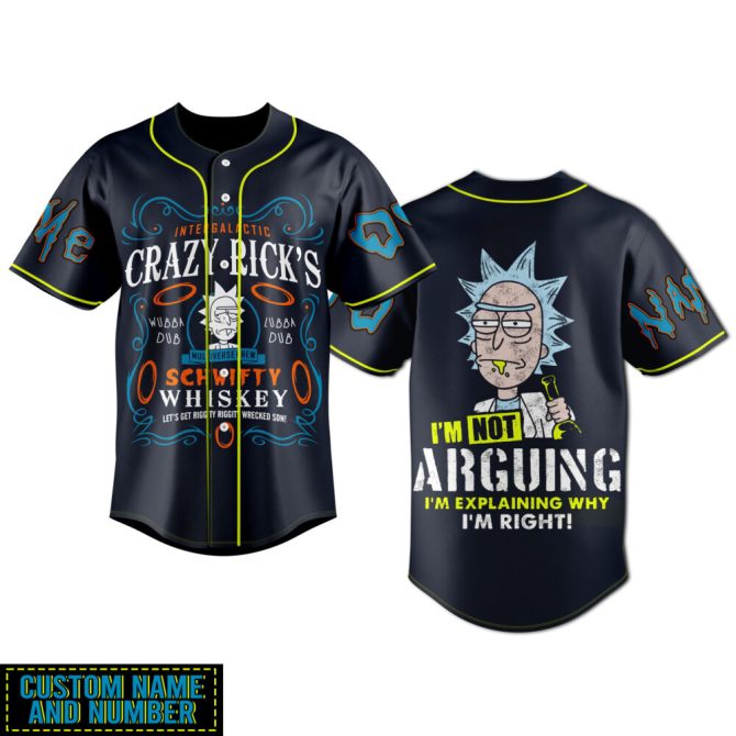 Customizable Crazy Rick'S Whiskey Baseball Jersey - Funny Sci-Fi Fan Gift - Add Name & Number