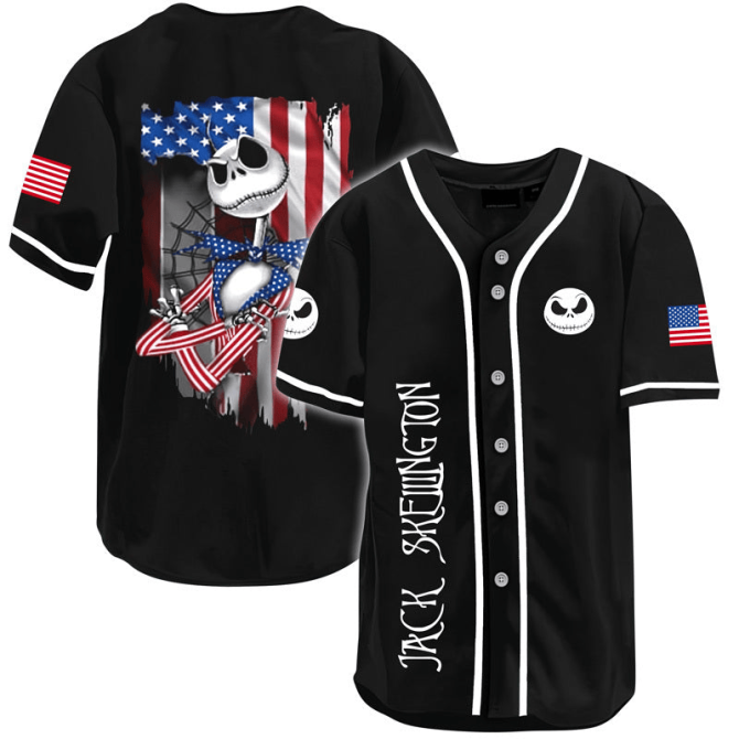 Patriotic Jack Skellington Baseball Jersey - Stylish Halloween & 4Th Of July Apparel