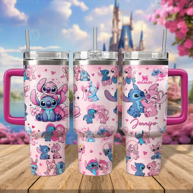 Custom Name Pink Tumbler With Cute Cartoon Characters - Perfect Gift! - Image 2