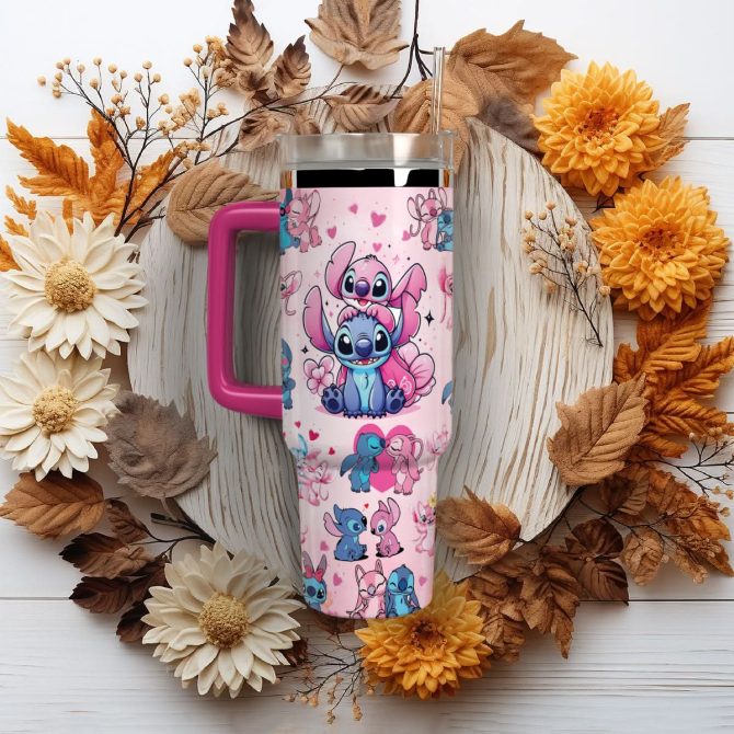 Custom Name Pink Tumbler With Cute Cartoon Characters - Perfect Gift! - Image 4