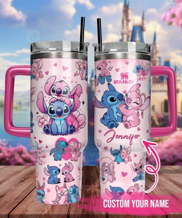 Custom Name Pink Tumbler With Cute Cartoon Characters - Perfect Gift!