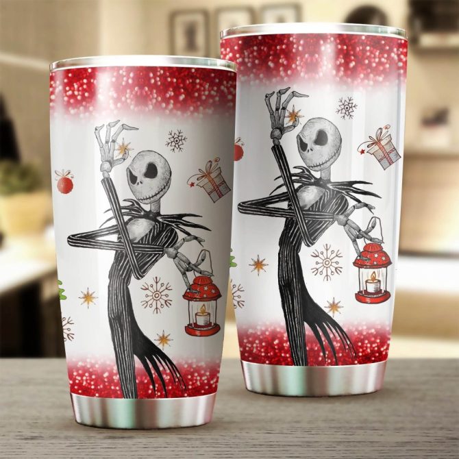 Festive Skeleton Tumbler - Insulated Holiday Travel Mug With Lantern Design, 20Oz