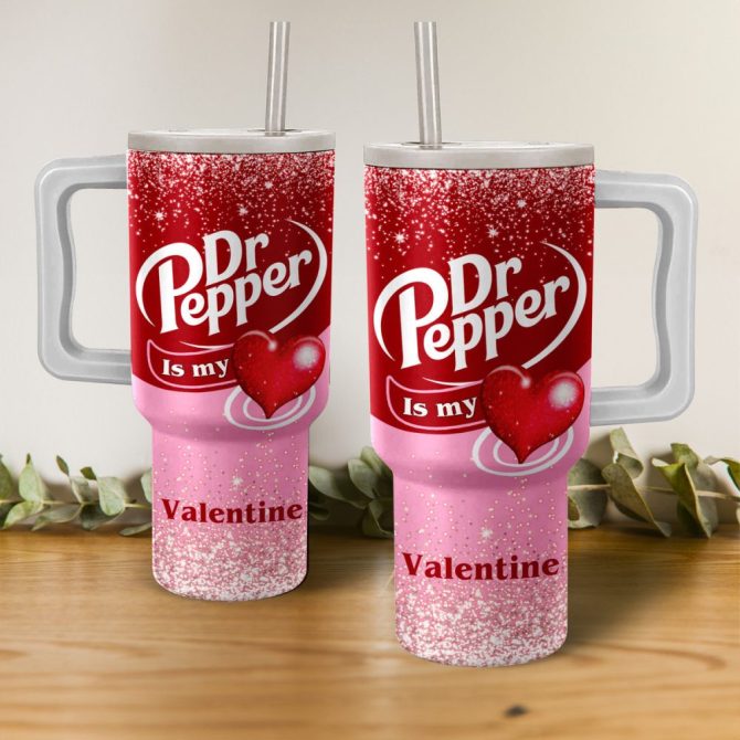 Dr Pepper Valentine Tumbler With Straw - Sparkling Heart Design - Perfect Gift!