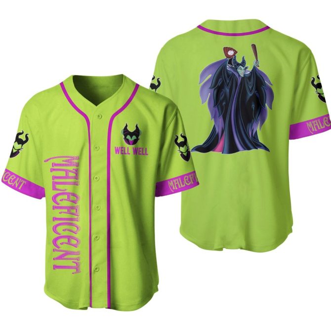 Men'S Maleficent Baseball Jersey - Green & Purple Villain Design, Perfect For Disney Fans!