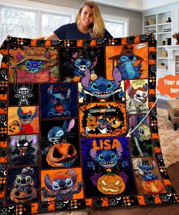 Custom Halloween Stitch Blanket - Personalized Cozy Throw With Your Name - Perfect Gift!