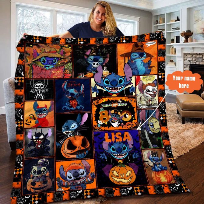 Custom Halloween Stitch Blanket - Personalized Cozy Throw With Your Name - Perfect Gift!
