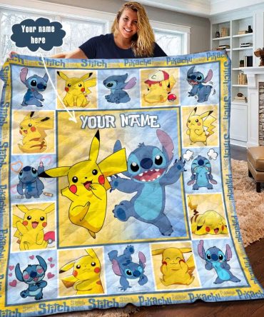 Personalized Pikachu & Stitch Blanket – Cozy Custom Gift For Fans