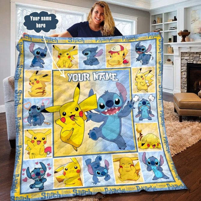 Personalized Pikachu & Stitch Blanket – Cozy Custom Gift For Fans