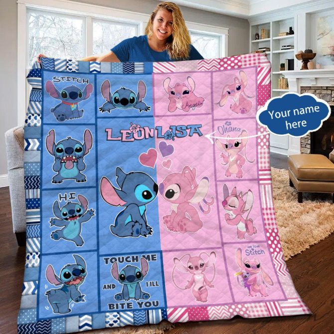 Custom Stitch & Angel Blanket - Personalized Name Gift For Kids & Family, Cozy & Fun Design