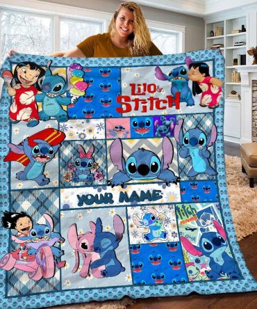 Personalized Lilo & Stitch Cozy Quilt Blanket - Custom Name Gift For Fans