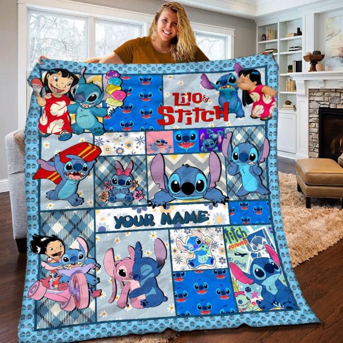 Personalized Lilo & Stitch Cozy Quilt Blanket - Custom Name Gift For Fans