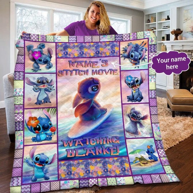 Cozy Personalized Stitch Movie Watching Blanket - Custom Name Gift