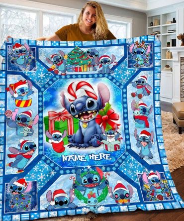 Cozy Christmas Stitch Blanket - Personalized Gift For Disney Fans