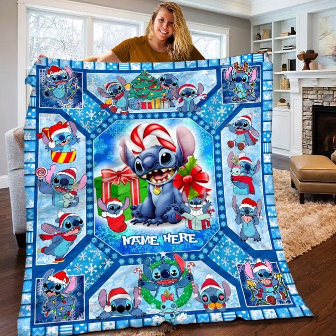 Cozy Christmas Stitch Blanket - Personalized Gift For Disney Fans