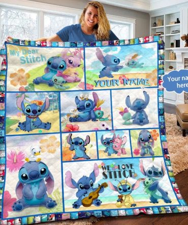 Cozy Stitch Cartoon Quilt - Customizable Name Blanket, Perfect Gift For Fans!